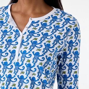 Roller Rabbit White and Blue Monkey Print Pajamas - Size L